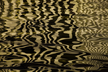 Silk water surface with golden stripes and waves, background textural
