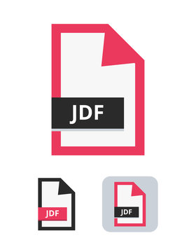 Jdf file flat vector icon. Symbol of Job Definition Format &ndash; JDF ticket file for printing plants isolated on a white background.