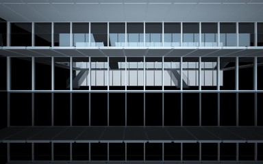 Abstract white and black interior multilevel public space with window. 3D illustration and rendering.