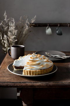 Chocolate meringue pie on plate