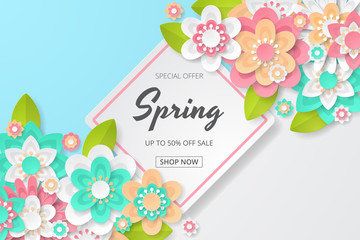 Spring sale background with beautiful colorful flower. Can be used for template, banners, wallpaper, flyers, invitation, posters, brochure, voucher discount. Vector illustration