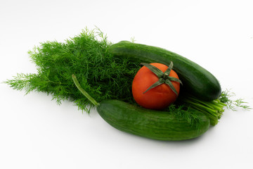 vegetables and greens on a white background