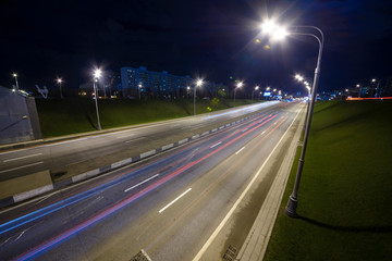 Fototapeta na wymiar night road, long exposure