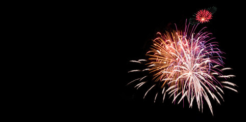Real Fireworks, long exposure, cropped and close up with copy space