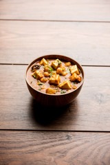 Chole Paneer curry made using boiled chickpea with cottage cheese with spices. Popular North Indian recipe. served in a bowl or serving pan. Selective focus