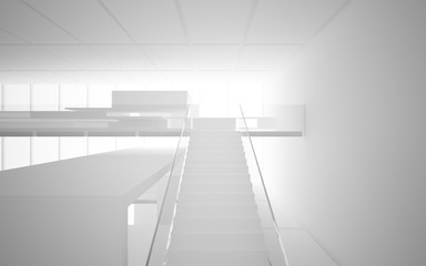 Obraz premium Abstract white interior multilevel public space with window. 3D illustration and rendering.