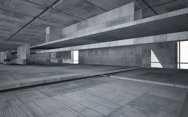 Abstract  concrete interior multilevel public space with window. 3D illustration and rendering.