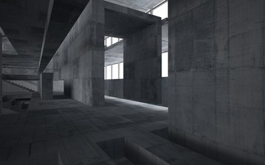 Abstract  concrete interior multilevel public space with window. 3D illustration and rendering.