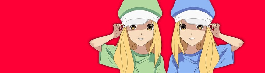 Anime Girl And Another Cute Anime Girl With Blonde Hair In Green