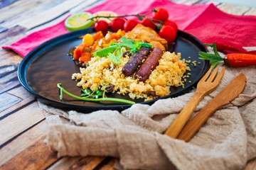 traditional moroccan dish couscous salad with Sausage
