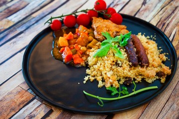 traditional moroccan dish couscous salad with Sausage