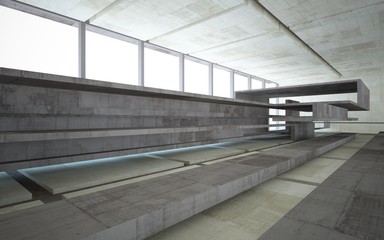 Obraz premium Abstract concrete interior multilevel public space with window. 3D illustration and rendering.