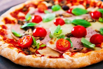 Pizza with Ham and Mushrooms