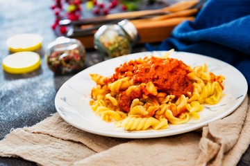 Pasta Bolognese on the table