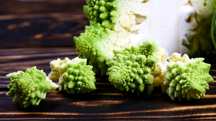 Romanesco broccoli close up. The fractal vegetable is known for it's connection to the fibonacci sequence and the golden ratio. Fun food for any practical scientists that loves mathematics