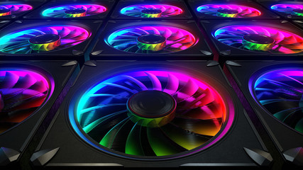 Computer cooler with RGB LED light 3d rendering
