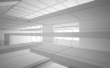 Obraz premium Abstract drawing white interior multilevel public space with window. 3D illustration and rendering.