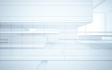 Abstract drawing white interior multilevel public space with window. 3D illustration and rendering.