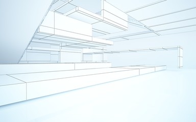 Abstract drawing white interior multilevel public space with window. 3D illustration and rendering.