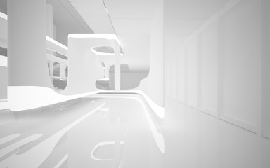 White smooth abstract architectural background. Night view with illumination. 3D illustration and rendering