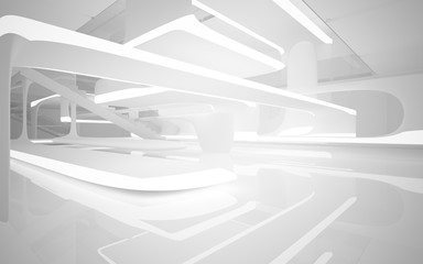 White smooth abstract architectural background. Night view with illumination. 3D illustration and rendering