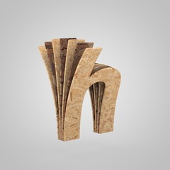 3D wooden letter H lowercase. 3D rendering chipboard font. Cutaway plywood alphabet