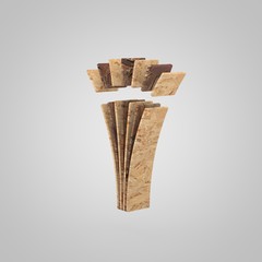 3D wooden letter I lowercase. 3D rendering chipboard font. Cutaway plywood alphabet