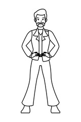 Disco man cartoon in black and white