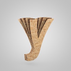 3D wooden letter Y lowercase. 3D rendering chipboard font. Cutaway plywood alphabet