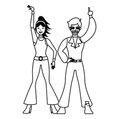 Disco people cartoon in black and white