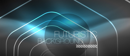 Black and glowing color lines neon design, magin techno template background