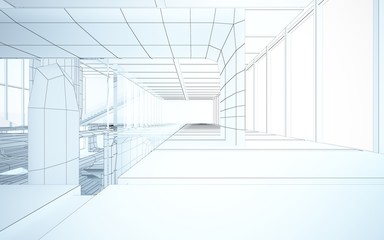 Fototapeta premium Abstract drawing white interior multilevel public space with window. 3D illustration and rendering.