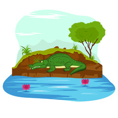 Wild animal Crocodile in jungle forest background