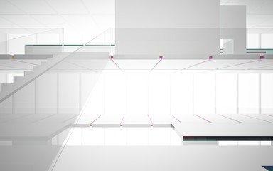 Abstract white and colored gradient glasses interior multilevel public space with window. 3D illustration and rendering.