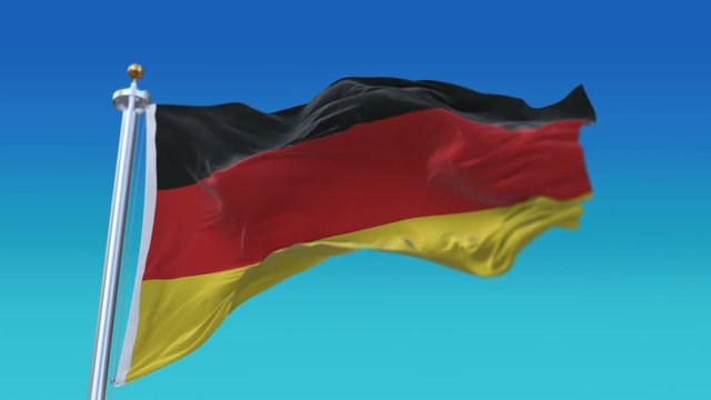 looping Germany German flag with flagpole waving in wind.A fully digital rendering,The animation loops at 20 seconds.flag 3D animation.