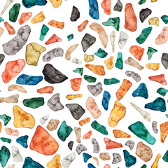 Granite, Terrazzo & Tile. Terrazzo seamless pattern. Vibrant colors. Textured shapes. Granite textured shapes in vibran. Hand drawn Patterns. Colorful hand drawn design for textiles, dishes, surface.