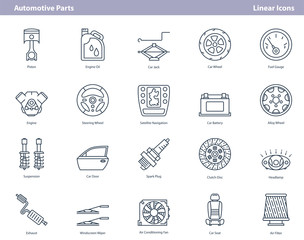 Vector car automotive parts - outline icons set