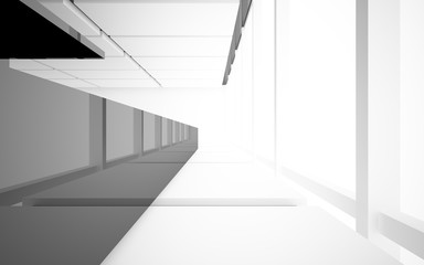 Obraz premium Abstract white and black interior multilevel public space with window. 3D illustration and rendering.