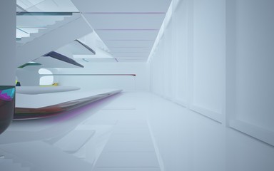 Obraz premium White smooth abstract architectural background whith colored gradient lines . 3D illustration and rendering