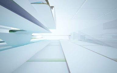Obraz premium White smooth abstract architectural background whith colored gradient lines . 3D illustration and rendering