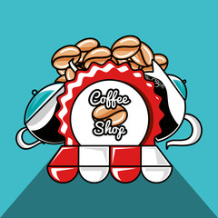 emblem of coffee shop with set icons