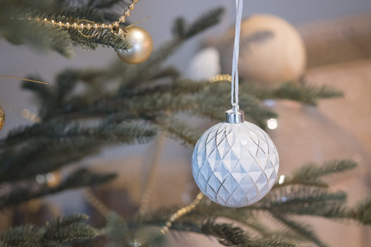 White christmas ornaments hanging