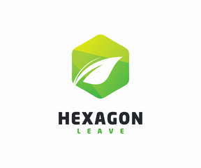 Hexagon and leaf logo design concept vector template