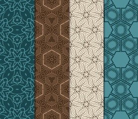 Set Of 4 Geometric Pattern, Floral Lace Geometric Ornament. Ethnic Beautiful Ornament. Vector Illustration. For Greeting Cards, Invitations, Cover Book, Fabric, Scrapbooks.