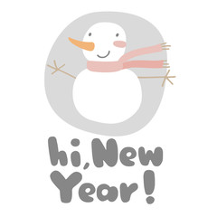 Greeting card with cute snowman. Winter vector illustration