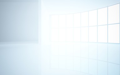 Abstract white interior multilevel public space with window. 3D illustration and rendering.