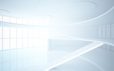 Abstract white interior multilevel public space with window. 3D illustration and rendering.