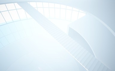 Abstract white interior multilevel public space with window. 3D illustration and rendering.