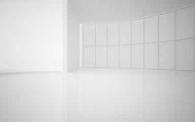 Abstract white interior multilevel public space with window. 3D illustration and rendering.