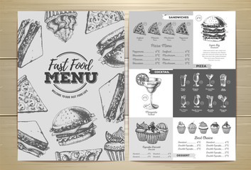 Vintage fast food menu design. Sandwich sketch